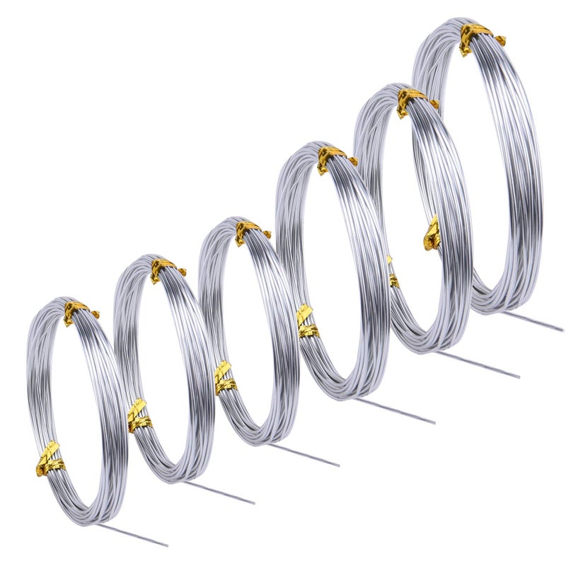 Sunmns 6 Rolls Silvery DIY Craft Art Aluminum Wire, 1mm, 1.5mm, 2mm, 3mm in Diameter - Image 1